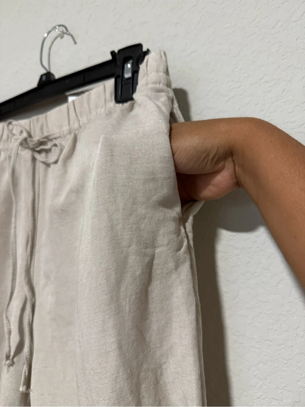H&M Light Beige Drawstring Linen-Blend Women's Chinos